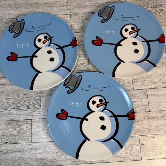 3 Blue Brrrr Snowman Salad Plate by Gibson Designs, Warm Wishes, Christmas - Picture 1 of 6